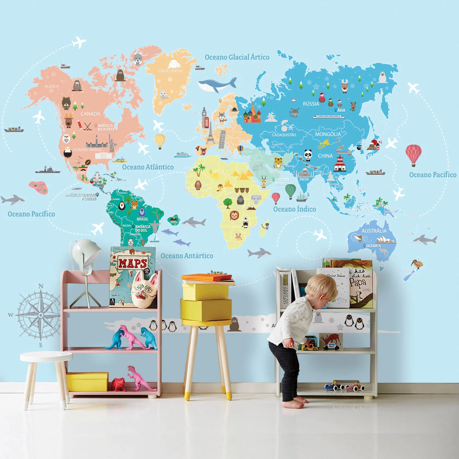 Adesivo Mapa Mundi Azul 01