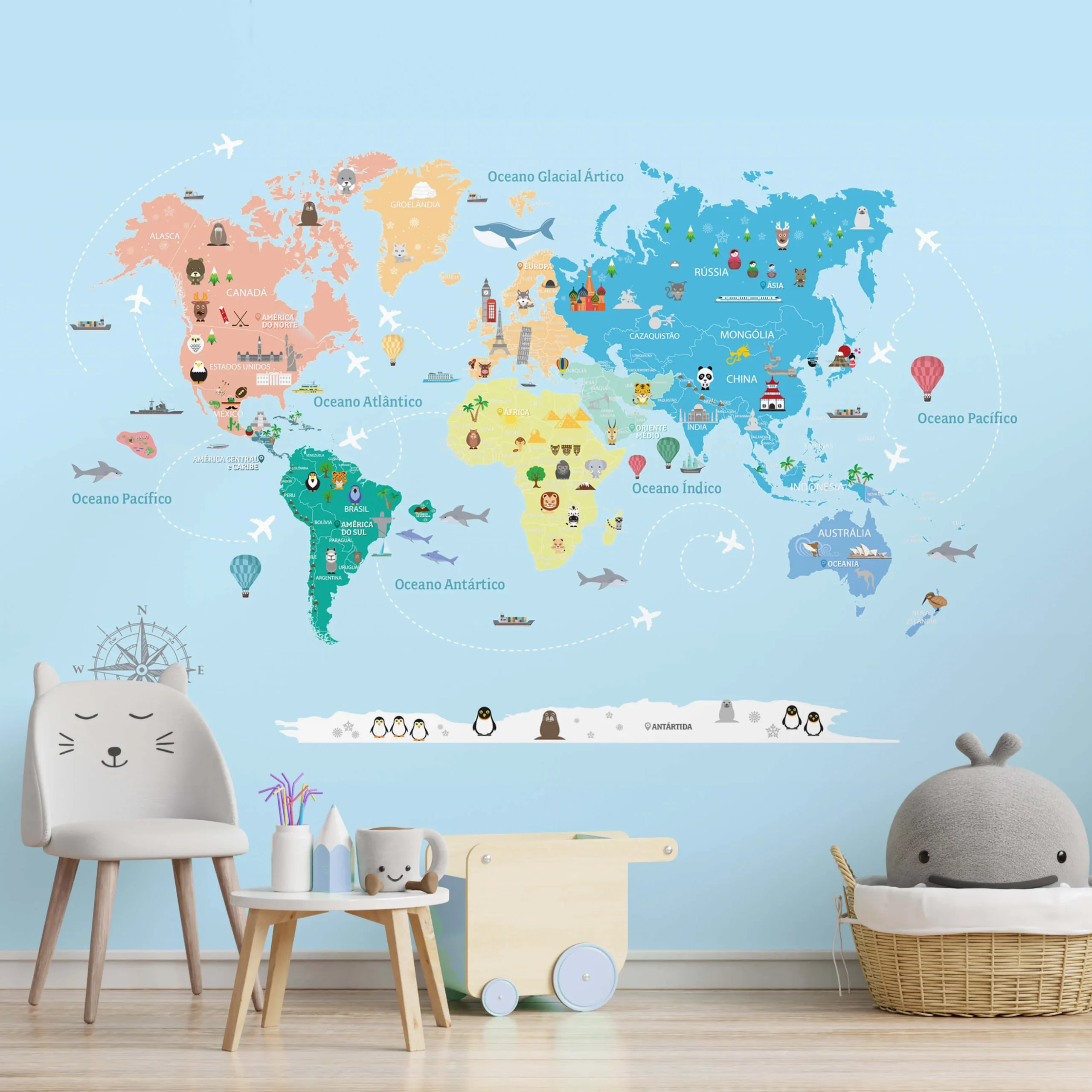 Adesivo Mapa Mundi Azul 01 - Imagem 2