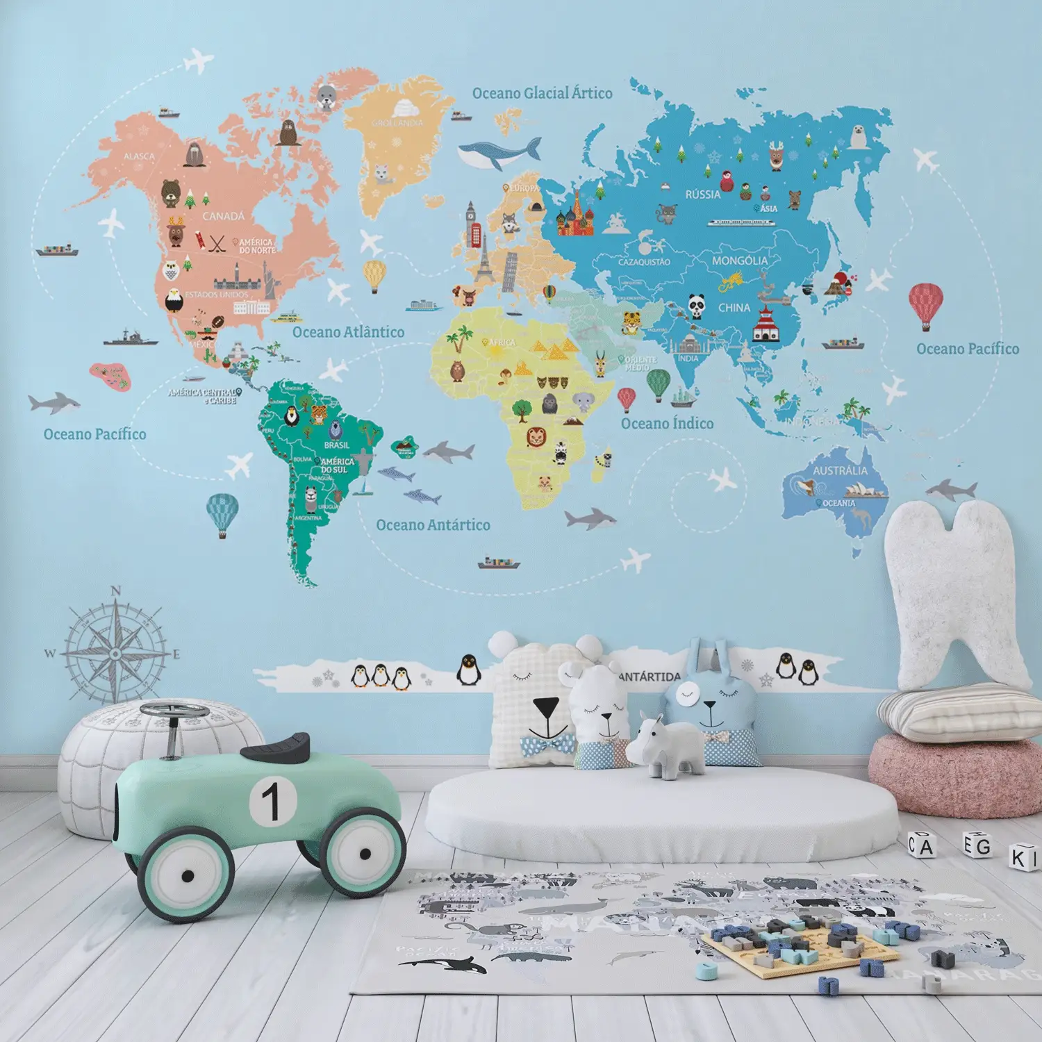 Adesivo Mapa Mundi Azul 01 - Imagem 3